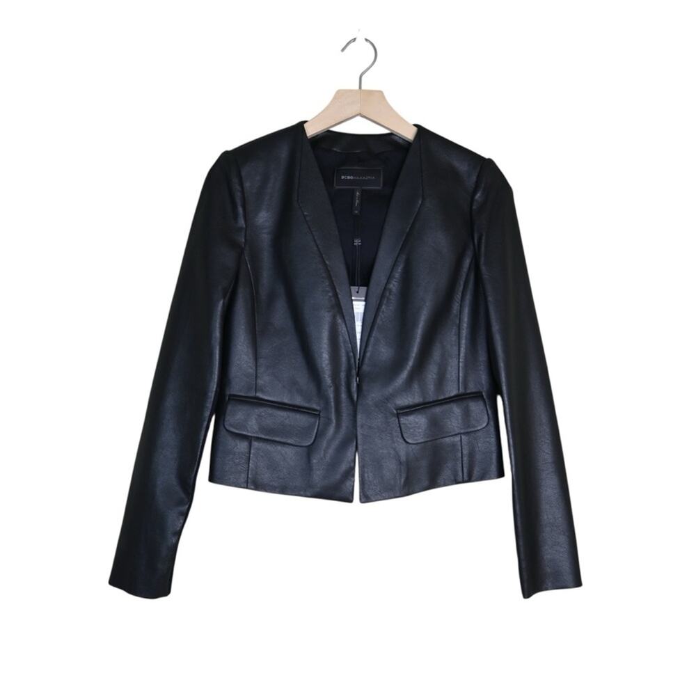 BCBGMAXAZRIA Womens XS Cruz Faux Leather Lined Blazer in Black NEW - Picture 3 of 13